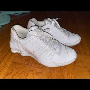 White iridescent Nike Shox